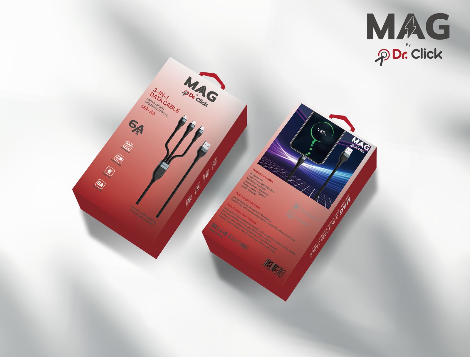 MAG MA-A6 3-in-1 Fast Charging Data Cable – 6A Multi Charging Cable (USB-C, Lightning, Micro-USB) by Dr. Click